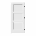 Codel Doors 30" x 80" x 1-3/8" Primed 3-Panel Equal Panel Interior Shaker 4-9/16" LH Prehung Door w/Black Hinges 2668pri8433LH1D4916